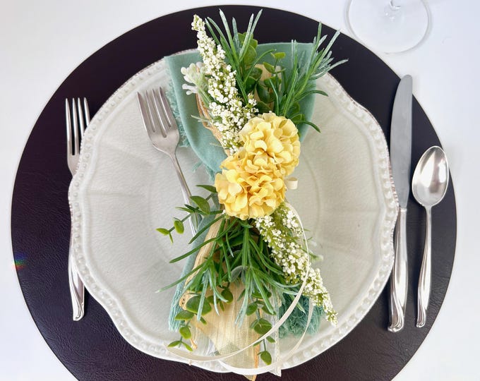 Featured listing image: Marigold flower napkin ring, floral decoration for housewarming gift, country dining room decor, bridal shower decor, garden napkin holder
