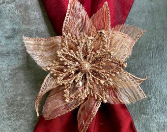 Napkin Ring, Sparky Rose Gold Christmas Flower, Christmas Decoration, Wedding Decoration, gift for her, housewarming gift