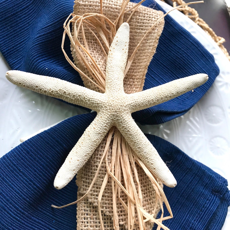 White Starfish Napkin Ring with Burlap Ribbon Beach Wedding Etsy