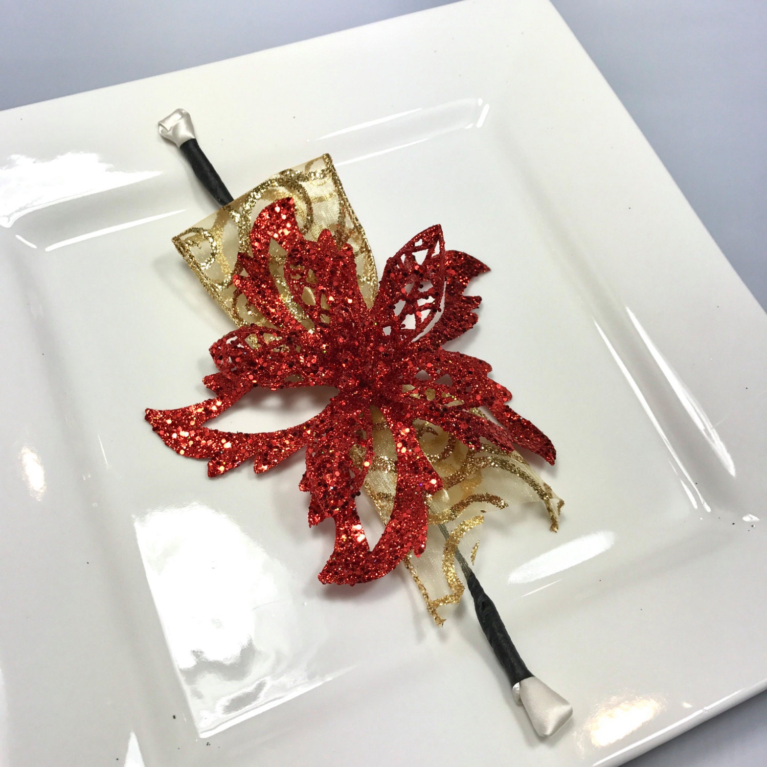 Crimson Red Christmas Poinsettia Napkin Ring Holiday Table Decoration