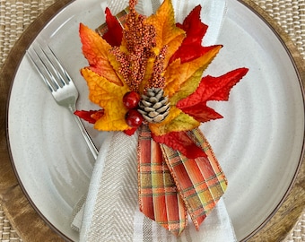 Autumn Napkin Ring, Plaid Fall Decor, Thanksgiving Decor Table, Fall Wedding Decor, Made in the USA, Fall Leaves Decor, Table Decorations