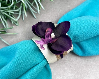 Orchid Napkin Ring, Wood Napkin Ring, Purple Flower Decor, Wedding Decor, Bridal Shower Decor, Housewarming Gift, Easter Decoration