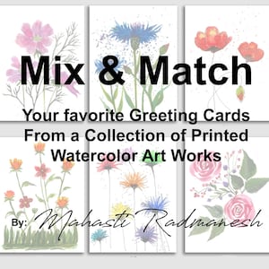 Associez vos cartes de voeux préférées parmi une collection d'oeuvres d'art aquarelle florales/nature imprimées (lot de 4, 6 ou 8) - Par : Mahasti