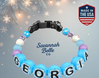 Personalized SnowFlake Holiday Beaded Dog Collar: Custom Name, Adjustable Fit, necklace