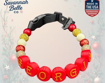 Personalized Christmas Holiday Beaded Dog Collar: Custom Name, Adjustable Fit, necklace
