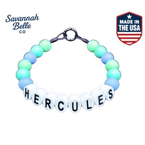 Personalized Dog Collar Beaded Boy Limited Edition SKY Blu. Adjustable length +++ FREE matching BFF bracelet afbeelding 4