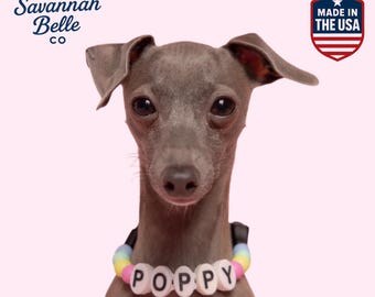 Personalized Beaded Dog Collar. Limited Edition RAINSHINE beads. Adjustable length *** FREE BFF Bracelet included.