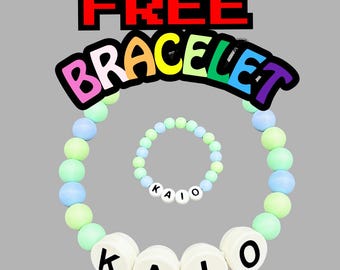 Personalized Dog Collar Beaded Boy Limited Edition SKY Blu. Adjustable length +++ FREE matching BFF bracelet