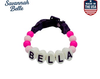Personalized Pink Dog Collar Necklace: Custom Beaded Name, Adjustable length