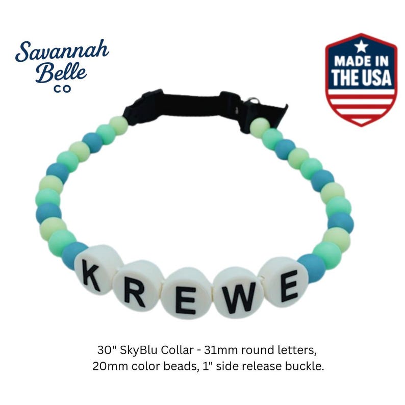 Personalized Dog Collar Beaded Boy Limited Edition SKY Blu. Adjustable length +++ FREE matching BFF bracelet afbeelding 3