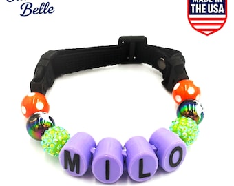 Halloween Personalized dog collar colored letters Your pups name on a custom made adjustable beaded necklace. Friendship bracelet collar.