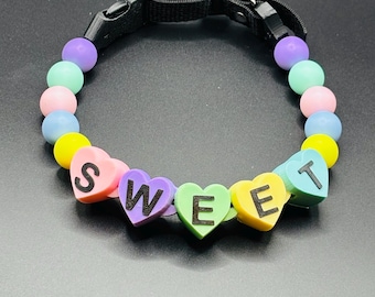 Sweet heart Personalized dog collar with large beads. Your pups name on a custom made adjustable beaded necklace.