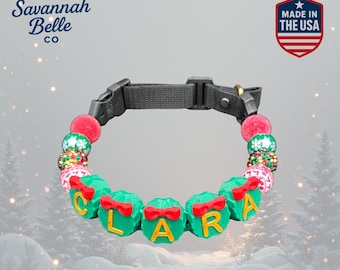 Personalized Christmas Holiday Beaded Dog Collar: Custom Name, Adjustable Fit, necklace