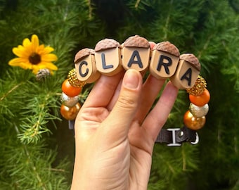 Personalized FALL ACORN Dog Collar. Limited Edition FALL beads. Adjustable length