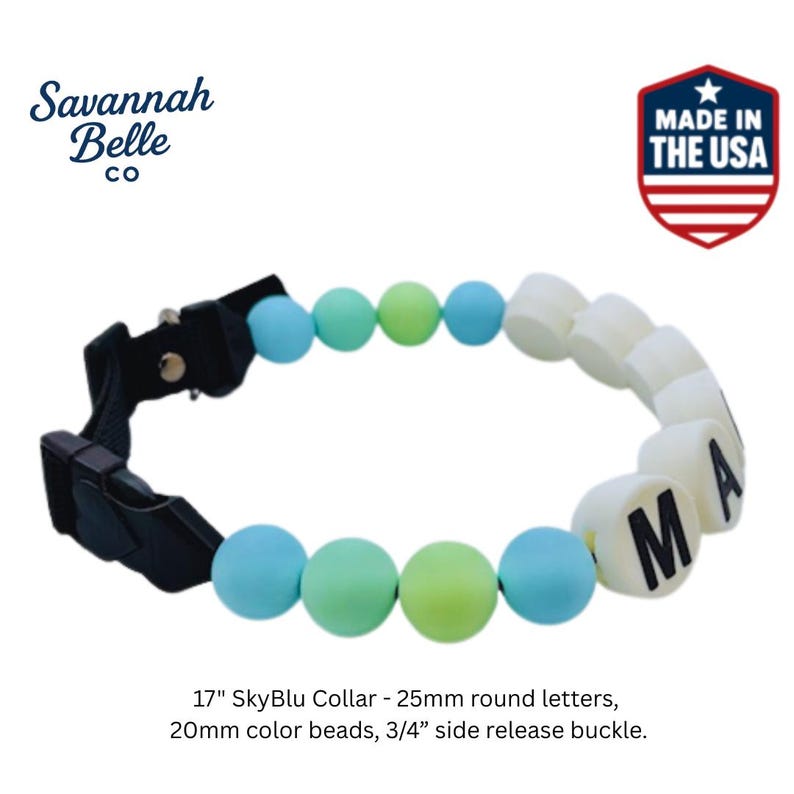 Personalized Dog Collar Beaded Boy Limited Edition SKY Blu. Adjustable length +++ FREE matching BFF bracelet afbeelding 6