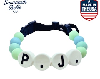 Personalized Dog Collar Beaded Boy Limited Edition SKY Blu. Adjustable length +++ FREE matching BFF bracelet