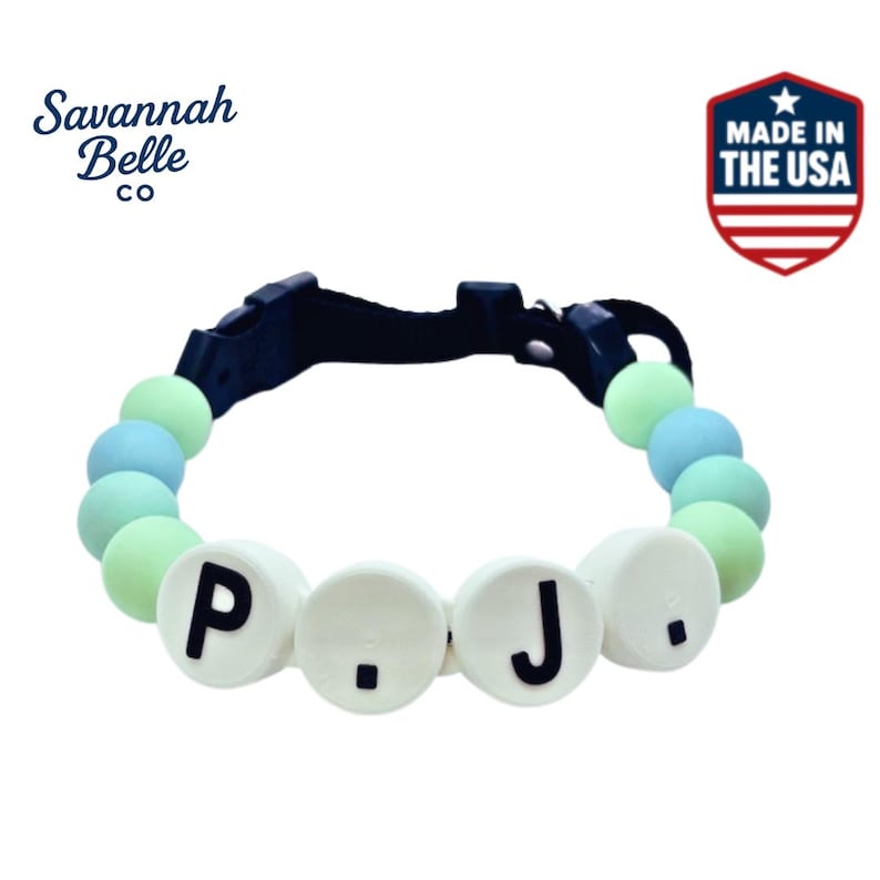 Personalized Dog Collar Beaded Boy Limited Edition SKY Blu. Adjustable length +++ FREE matching BFF bracelet afbeelding 1