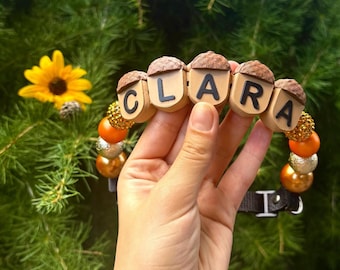 Personalized FALL ACORN Dog Collar. Limited Edition FALL beads. Adjustable length
