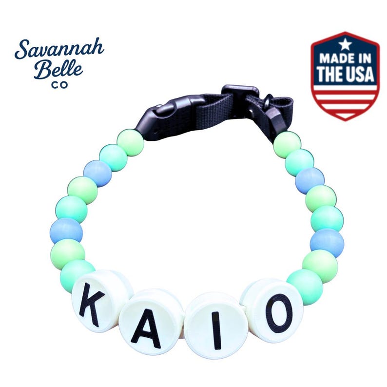 Personalized Dog Collar Beaded Boy Limited Edition SKY Blu. Adjustable length +++ FREE matching BFF bracelet afbeelding 5