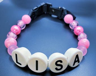 Easy to order. Personalized dog collar with large beads. Your pups name on beaded necklace. Friendship bracelet, Normal Collar Adjustability