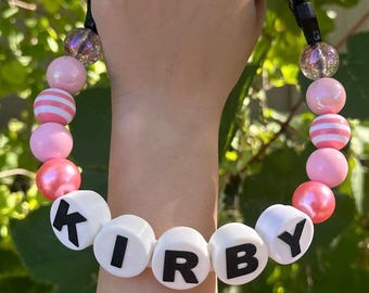 Personalized dog collar with large beads. Your pups name on a custom made adjustable beaded necklace.
