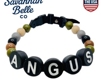 Personalized Camo Dog Collar  Custom beaded Name Necklace