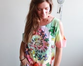 Grateful Dead Dancing Bears Bear Tie Dye Cut Out Off The Shoulder Oversized Hippie Boho Upcycled Tshirt Tee Top Shirt Womens Clothing