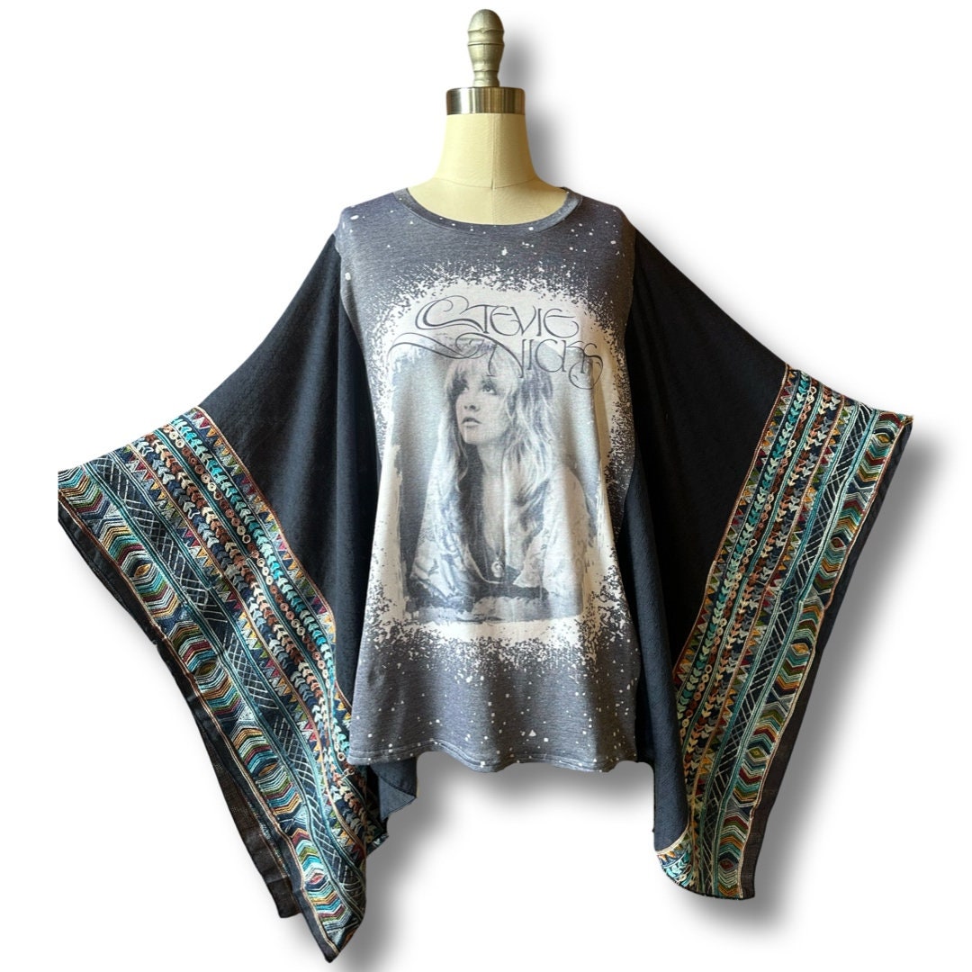 One Size Fits All Stevie Nicks Poncho Top Boho Hippie Embroidered Shirt  Tunic navy Color - Etsy