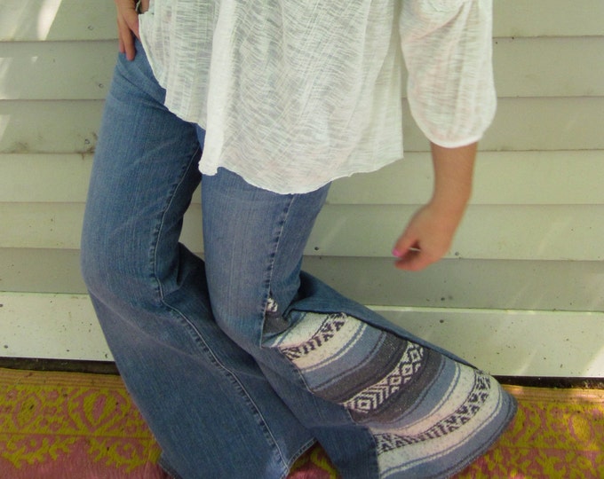 Blue White and Black Mexican Blanket Fabric Upcycled Bell Etsy