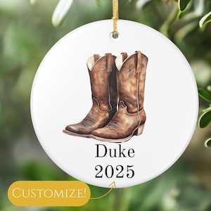Custom Cowboy Boots Ornament - Personalized Cowboy Cowgirl Western Ornament Gift, Christmas Tree Hanging, Gift for Ranch Enthusiasts