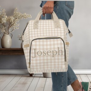 Custom Diaper Bag Gingham Blue, Green Yellow, Tan, Pink, Mother Baby Mom Mother Mama Baby Shower, Newborn