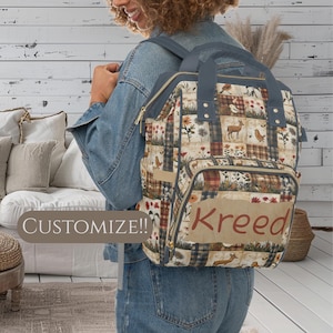 Custom Diaper Bag Deer Hunter Bird Patchwork Vintage Style , Fall, Baby Bag, Mother Baby Mom Mother Mama Baby Shower, Newborn