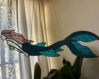 Mermaid sun catcher stained glass hanging art