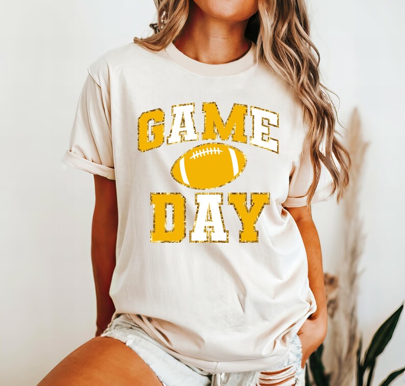 Game Day Varsity Gold Glitter Yellow Team Football PNG Digital Download