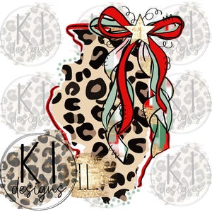 Overzicht kerststaat Illinois Leopard Red Bow Coquette PNG Digitale afbeelding downloaden