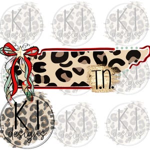 Overzicht kerststaat Tennessee Leopard Red Bow Coquette PNG Digitale afbeelding downloaden