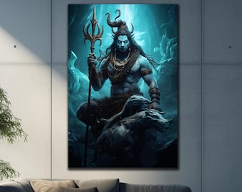 Arte de parede de vidro temperado, arte de parede do deus hindu Shiva, decoração de casa hindu, decoração de parede abstrata, presente de inauguração de casa, decoração de casa, arte de vidro do deus Shiva