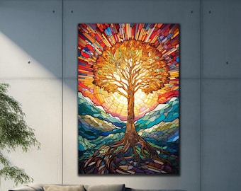 Tree of Life Stained Glass, Tree of Life Art, Modern Stained Glass, Tree Wall Art,Large Wall Art,Stained Glass Trees,Tempered Glass Wall Art