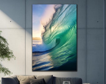 Tempered Glass Wall Art, Abstract Sea Wall Decor Glass Art, Sea Wave Wall Decor, Blue Ocean Waves Wall Art, Glass Printing,Sea Wave Wall Art