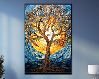 Tree of Life Stained Glass, Tree of Life Art, Modern Stained Glass, Tree Wall Art,Large Wall Art,Stained Glass Trees,Tempered Glass Wall Art