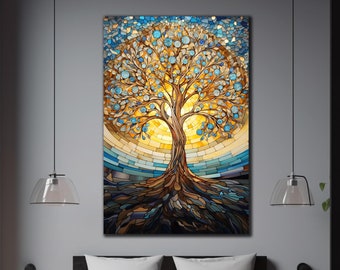 Tree of Life Stained Glass, Tree of Life Art, Modern Stained Glass, Tree Wall Art,Large Wall Art,Stained Glass Trees,Tempered Glass Wall Art