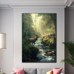 Stag Wall Art, Deer Glass Decor, Tempered Glass Wall Art, Deer Art Print, Glass Print, Large Wall Art, Deer Painting, Animal Glass Ornament
