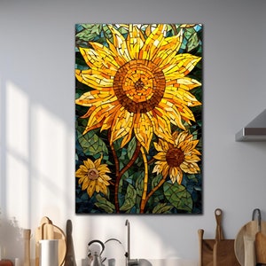 Tempered Glass Wall Art, Sun Flower Decor, Extra Large Wall Art, Stained Glass Print, Floral Stained Art,Glass Printing,Stained Window Glass