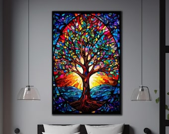 Stained Glass Trees, Tree of Life Art, Modern Stained Glass, Extra Large Wall Art, Tree of Life Stained Glass, Tempered Glass Wall Art Tree