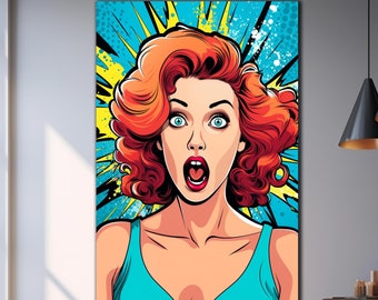 Gehard glas kunst aan de muur, vrouw WOW, komische stijl, pop-art glas, grote muurkunst, lip muur decor, gebrandschilderd glas print, glasdrukkunst