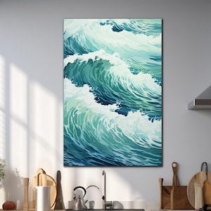Tempered Glass Wall Art, Abstract Sea Wall Decor Glass Art, Sea Wave Wall Decor, Blue Ocean Waves Wall Art, Glass Printing,Sea Wave Wall Art