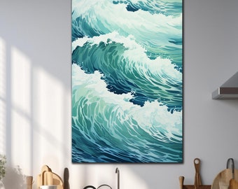 Tempered Glass Wall Art, Abstract Sea Wall Decor Glass Art, Sea Wave Wall Decor, Blue Ocean Waves Wall Art, Glass Printing,Sea Wave Wall Art
