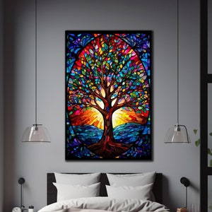 Stained Glass Trees, Tree of Life Art, Modern Stained Glass, Extra Large Wall Art, Tree of Life Stained Glass, Tempered Glass Wall Art Tree