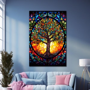 Stained Glass Trees, Tree of Life Art, Modern Stained Glass, Extra Large Wall Art, Tree of Life Stained Glass, Tempered Glass Wall Art Tree