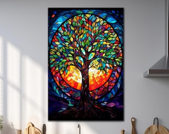 Stained Glass Trees, Tree of Life Art, Modern Stained Glass, Extra Large Wall Art, Tree of Life Stained Glass, Tempered Glass Wall Art Tree